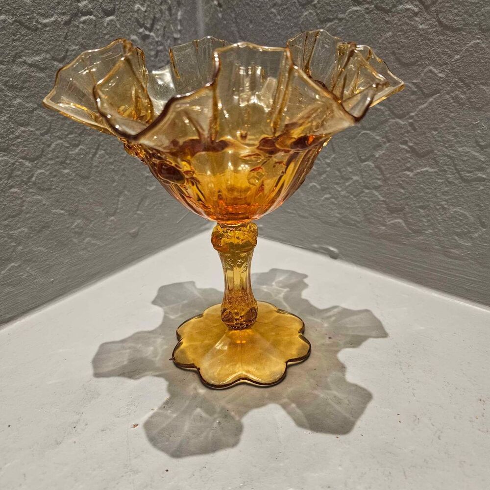6.5 " Fenton Amber Ruffled Edge Compote Candy Dish Vase